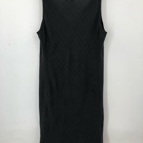 Eileen Fisher L Linen Dress V-Neck Sleeveless Basket Crepe Graphite Gray 0752 - Picture 11 of 14